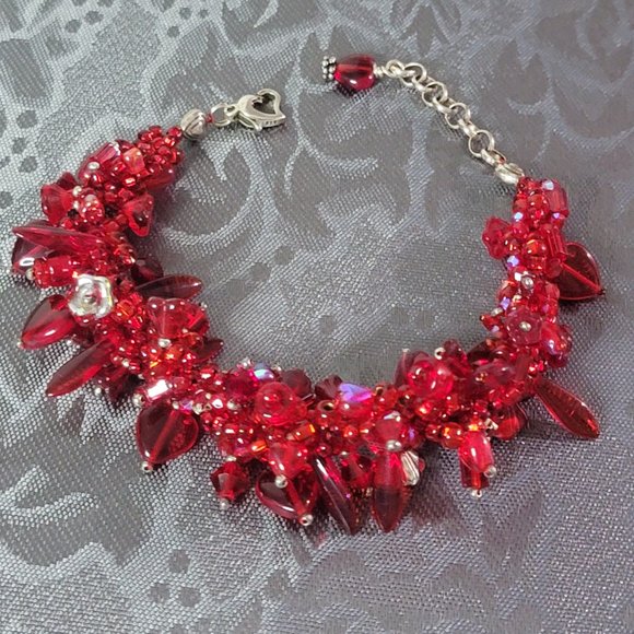 Unique Siri Chunky Red Crystal Red Corral Bracelet with 925 Silver - Picture 8 of 11